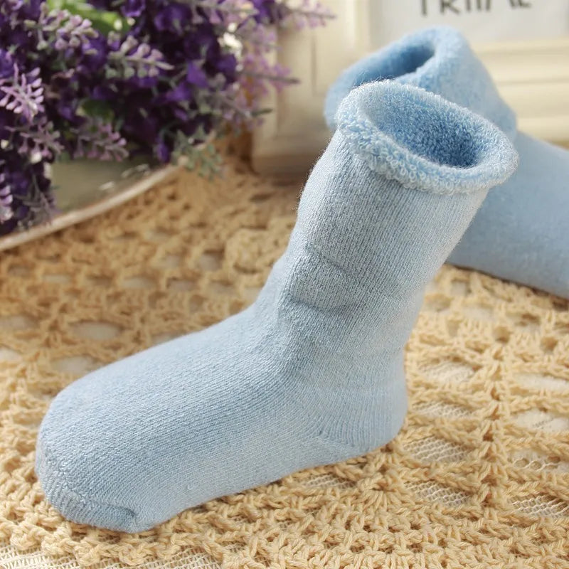 Winter Socks Baby Towel Terry Socks Pure Color Cotton Child Kids Newborn Meias Warm Non Slip Baby Thicken Socks Boys Girls 0-3 Y
