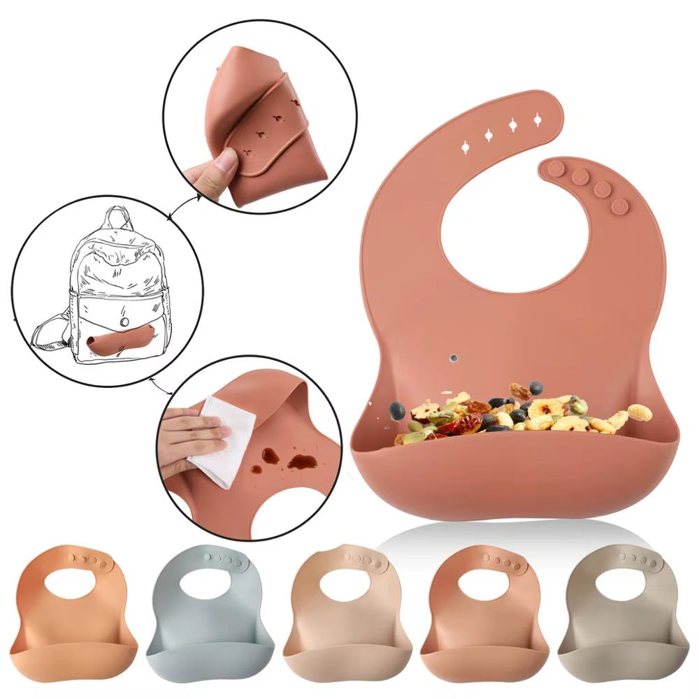 1Pc Silicone Bibs for Kids Newborn Baby Feeding Tableware Waterproff Baby Bibs for Toddler Breakfast Feedings