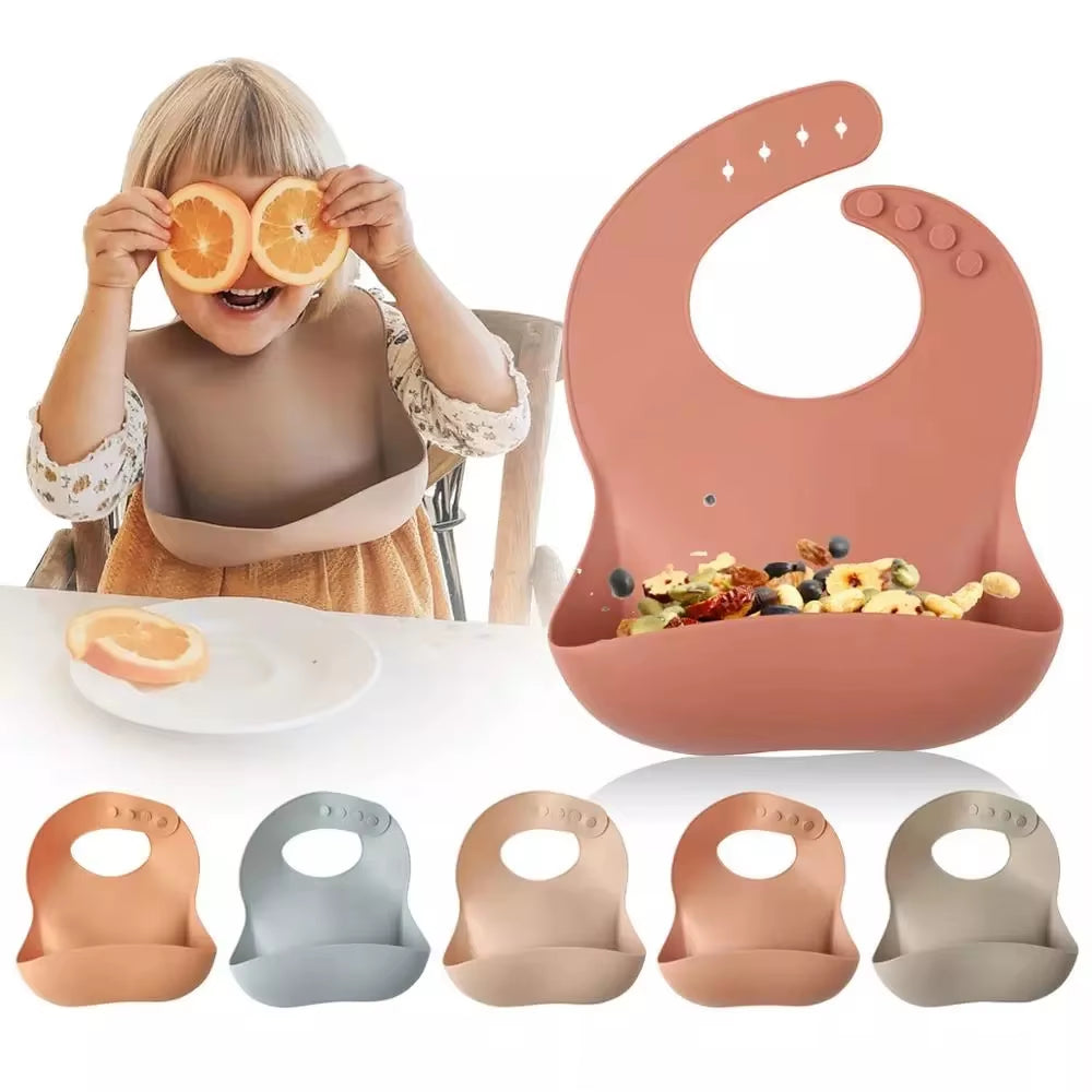 1Pc Silicone Bibs for Kids Newborn Baby Feeding Tableware Waterproff Baby Bibs for Toddler Breakfast Feedings